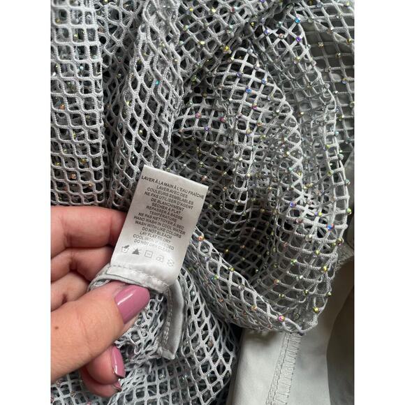 NWT House of Harlow Women Mesh Midi Dress with Rhinestones Light Gray Large - Picture 9 of 9